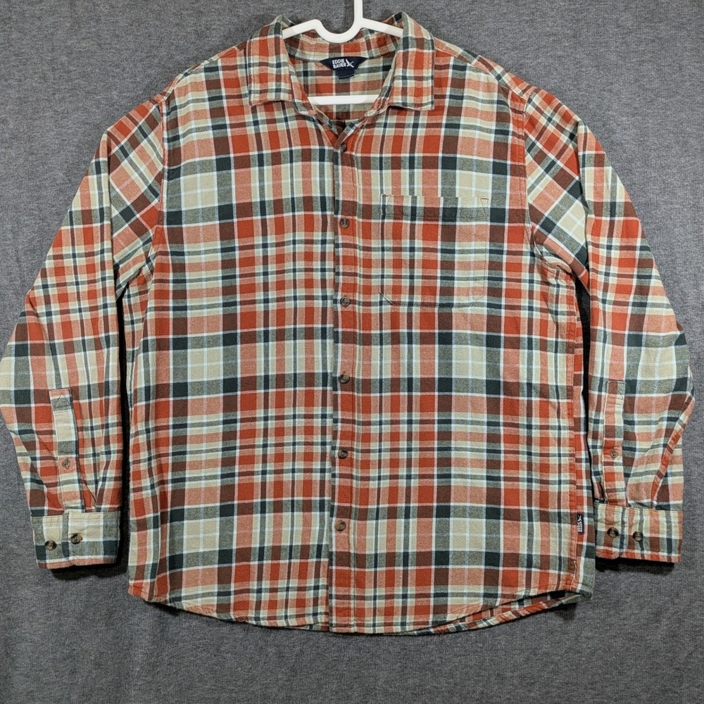 Eddie Bauer Men's Long Sleeve Orange Tan Plaid 100% Cotton Flannel Shirt Size XL - Picture 1 of 7